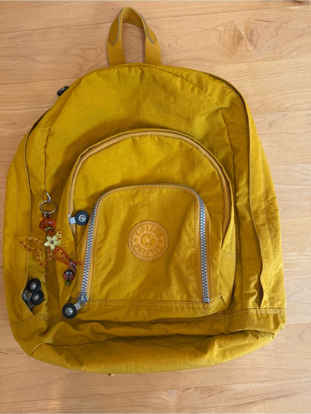 Kipling Seoul Backpack Mustard Yellow Nylon Y2K Butterfly Keychain